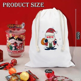 Pack of 3 Santa Sacks, Medium (35 x 50 cm) Christmas Sack, Gift Bag Christmas with Drawstring, Canvas Gift Bag Christmas, Christmas Bags for Christmas Party Decoration