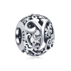 Annmors Women's Letter A–Z Charms for Bracelet 925 Sterling Silver Pendant Vintage Alphabet Bead Spell the Word Collection, Cubic Zirconia