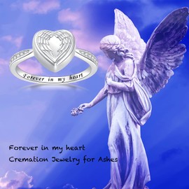 925 Sterling Silver Angel Wing Ash Ring for Human Ashes Cremation Keepsake Ring Jewelry(7)