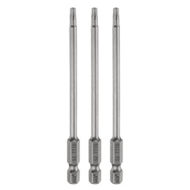 HARFINGTON 3pcs TT15 Security Torx Head Screwdriver Bit 4.33" (110mm) Long 1/4" Hex Shank Magnetic Tamper Proof 6 Point Star Screw Driver Drill Bits S2 Steel Hole Tip Industrial Power Tools