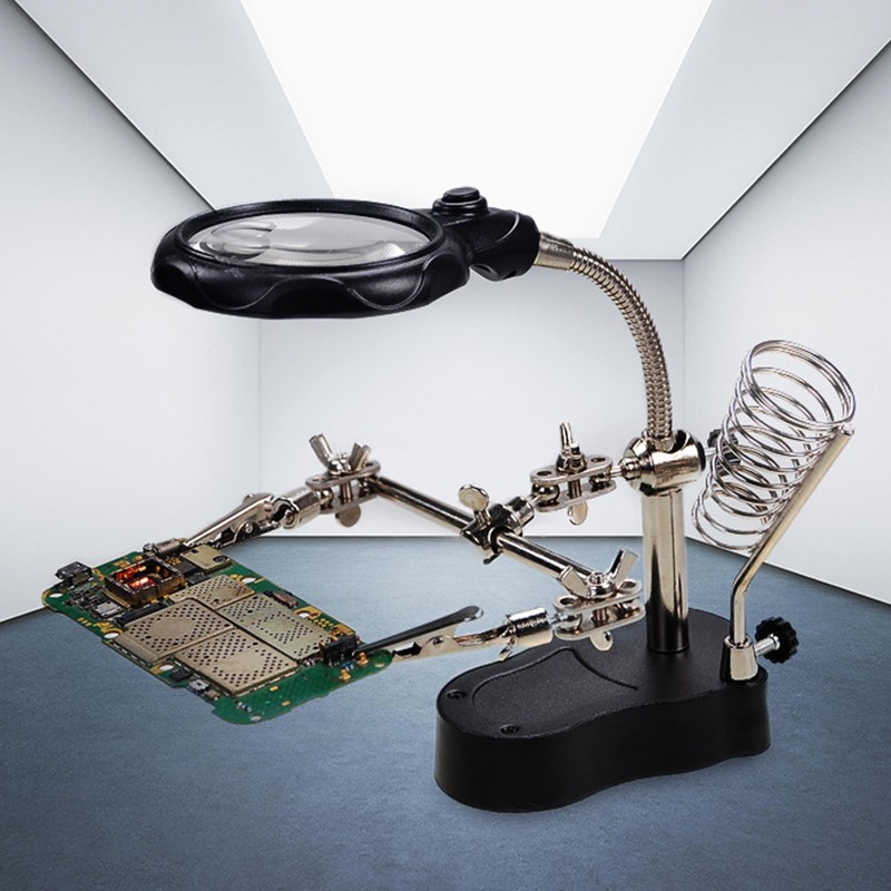 Magnifying Glass Soldering Station Professional LED Lamp Magnifier with Auxiliary