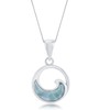 Sterling Silver Natural Larimar Wave Round 18" Pendant Necklace