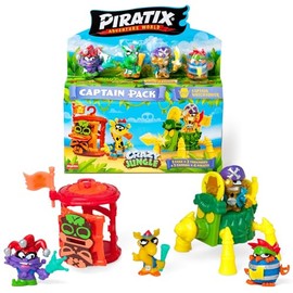PIRATIX ADVENTURE WORLD Crazy Jungle Series Captain Pack Watchtower - Includes 4 Piratix, 1 Golden Captain, 4 Neon Accessories, 1 Cage, 1 Cannon, 2 Exclusive Treasures and 2 Neon Flags. 3/6 Pack