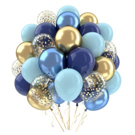 Balloons Birthday Blue Gold, Pack of 62 Balloons Blue Gold Confetti Helium Balloons, Blue Golden Balloons for Birthday Decoration Blue Boys Men, Baby Shower Decoration Boy, 1st Birthday Boy, Baby
