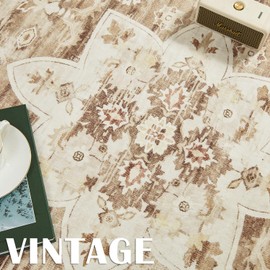 jinchan Area Rug 2x3 Washable Rug Indoor Entryway Vintage Retro Distressed Print Accent Floor Cover Lightweight Non Slip Carpet for Bathroom Kitchen Living Room Bedroom Brown Multi