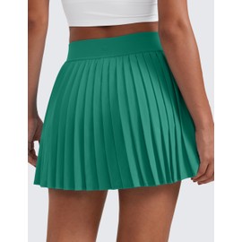 CRZ YOGA Womens Mini Pleated Athletic Tennis Skirts High Waisted A Line Golf Pickleball Casual Skort with Inner Pockets Cascadia Green Small