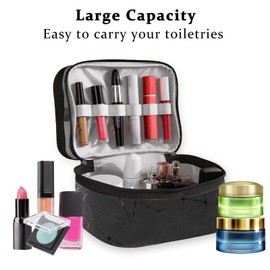 Large Capacity Travel Cosmetic Bag, 2Pcs Waterproof Double Layer Makeup Bags, Portable Toiletry Bag with Compartment for Men Women (Black)