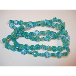 Czech 25 beads White Gold Aqua blend w/ Turquoise Czech Glass Cactus Flower Beads 9mm