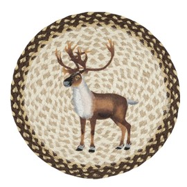 Capitol Earth Rugs Caribou Reindeer 15" Round Placemat Earth Rugs Braided Jute Table Mat