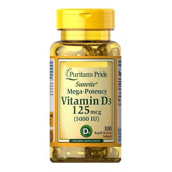 Puritan's Pride Vitamina D3 Sunvite Mega Potency 125mcg 5,000 Iu 100ct