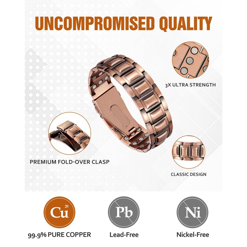 Jecanori 3X Strength Copper Bracelets for Men, Magnetic Bracelets for