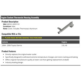 Engine Coolant Thermostat and Housing Assembly - Compatible with 2004-2006 Toyota Sienna 3.3L V6