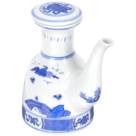 Veemoon Soys Sauce Dispenser: Ceramic Seasoning Bottle Oil Bottle With Handle Chinese Condiment Dispenser Blue White Porcelain Vinegar Cruet for Kitchen, Restaurant