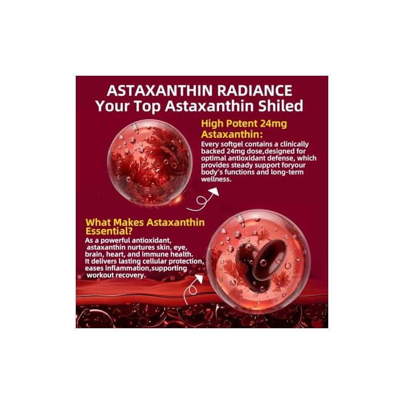 Astaxanthin 24mg with MCT Oil, Astaxanthin Antioxidant Supplements with Ashwagandha,