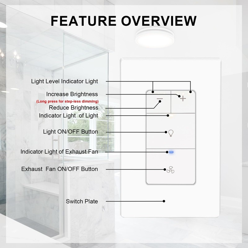 Akicon Dimmer Switch for Bathroom Fan, Fan Control and Dimmer