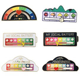 Pack of 6 Funny Brooch for Social Mood Social Badge Slider Social Badge Brooch for Jewellery Decoration Pin Fashion Accessory, Metal