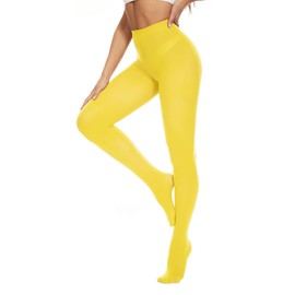 DUCMODA Colourful Tights Women's 80 Denier Elastic Fine Tights Opaque Women's Tights Pantyhose in 25 Colours, yellowish