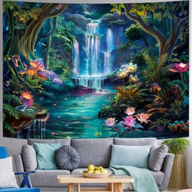 FENDROM Forest Tapestry Mushroom Flower In Wonderland Tapestry Galaxy Natural Waterfall Floral Fantasy Aesthetic Plants Wall Hanging for Bedroom Living Room Dorm Decor