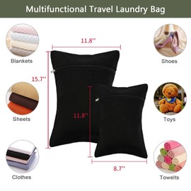 HSOFTIFY 2 Pcs 100% Linen Travel Laundry Bags for Dirty Clothes 8.7*11.8inches and 11.8*15.7inches Wash Bag for Traveling Wet Dry Bag Kids Underwear Suitcase Luggage Compression Necessities, Black