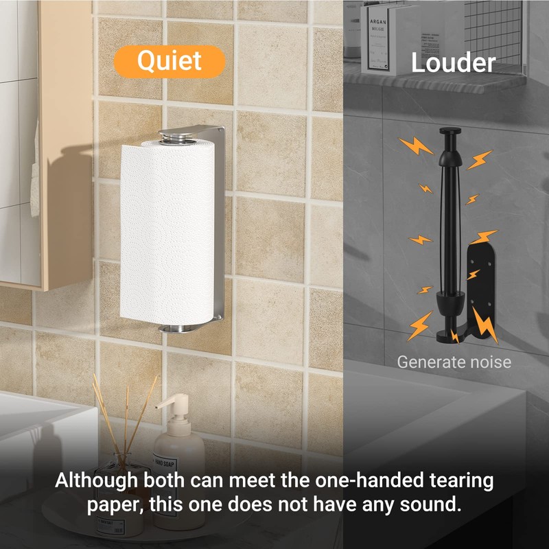 Paper Towel Holder Under Cabinet, Wall Mount, One-Handed Tear, Stainless
