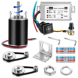 Kittmip 12V-24V DC Geared Motor Kit (3500-7000 RPM High Speed), Permanent Magnet Motor with Speed Controller, GT2 Synchronous Pulleys and Timing Belt Set for DIY Projects(Without Screw Thread)
