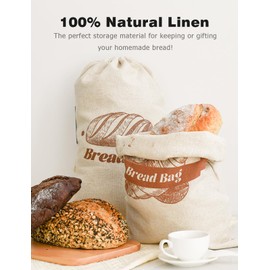 Bread Bags for Homemade Bread, 2-Pack 100% Linen Thicken Sourdough Bread Bags 17.5 ×11.5 Inchs for Homemade Bread, Heavy Duty Pure Natural Linen Fabric and Drawstring Design, AC
