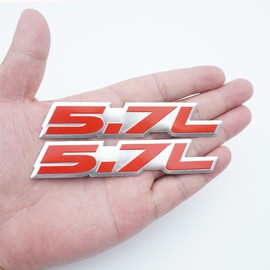 Pair Set 5.7L Liter Letter Highly Polished Aluminum Car Truck Engine Swap Badge Emblem Nameplate (Silver Red)