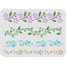 FINGERINSPIRE Flower Border Stencil (4 Styles) 11.7x8.3in Reusable Flower & Vine Pattern Stencil for Wall, Furniture, Fabric, Wood & Paper
