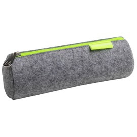 EXACOMPTA - Ref 52150E - 1 Round Pencil Case Neon Recycled PET Wool Felt - Soft and Comfortable to Touch - Neon Yellow Zip - Double Decimeter - Grey, gray, Modern