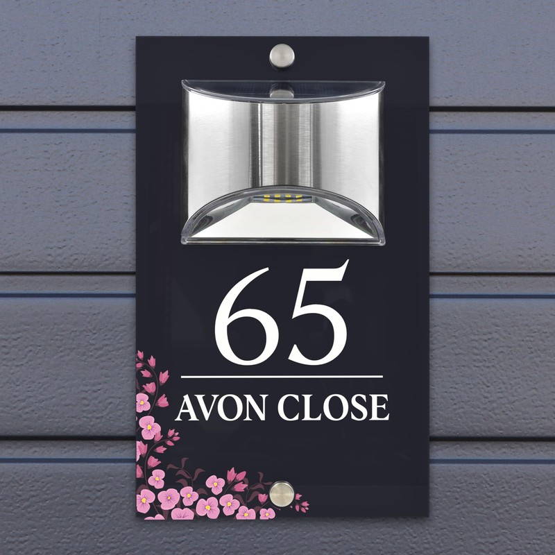Custom Signs Solar Illuminated Modern Anthracite House Number Sign 24cm