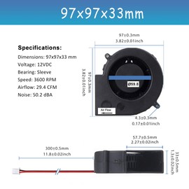 GDSTIME 9cm Blower Fan, 97mm x 33mm 3.82in 12V DC Brushless Small Blower Cooling Fan,Ventilateur, Inflatable Fan, Centrifugal Blower, Sleeve Bearing
