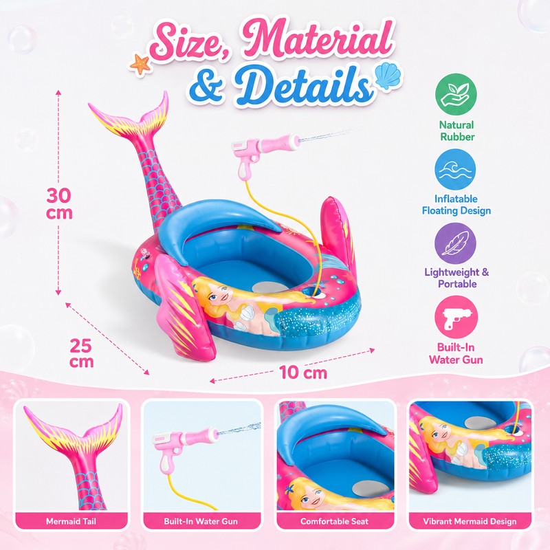 Kids Inflatable Pool Float with Water Gun – Ride-On Water