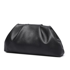 YUWITA Soft PU Leather Clutch Purses for Women Formal Evening Bag Elegant Luxurious Hand Bag (Black)