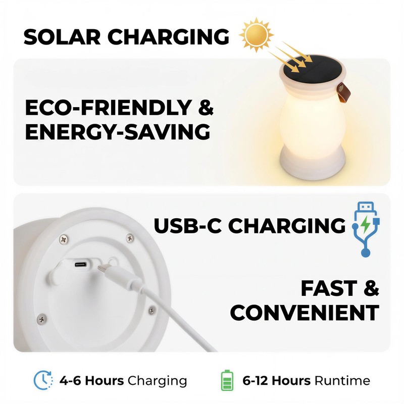 ILOVINIT Outdoor Solar Table Lamp, USB Rechargeable Portable Lantern Waterproof,