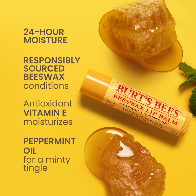 Burt's Bees Lip Balm, Lip Moisturizer With Responsibly Sourced Beeswax,