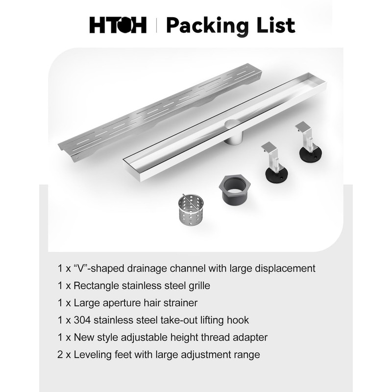 Shower Drain Stainless Steel for Bathroom: Brushed Nickel Linear Shower