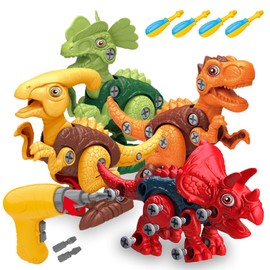 TEUVO 4 Packs Take Apart Dinosaur Toys Set for Kids, STEM Building Dinosaur Construction Toys with Electric Drill Screwdrivers, DIY Learning Birthday for Kids Aged 3+