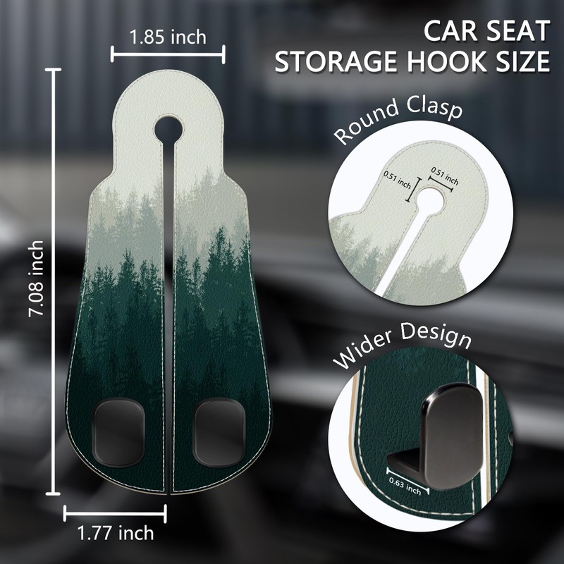 Blusabaca 2PCS Car Seat Back Storage Headrest Hooks, Forest Trees