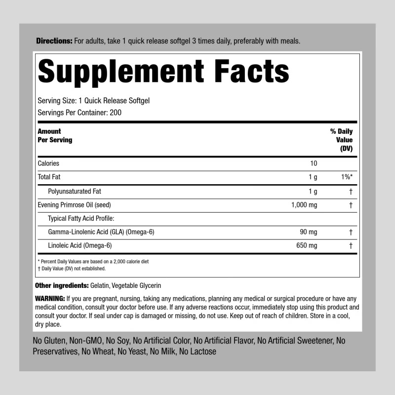 Piping Rock Evening Primrose Oil Capsules 1000mg | 200 Softgels