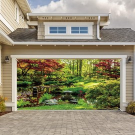 Leyiyi 6x13ft Japan Garden Landscape Garage Door Decorations Banner with Grommets Park View Waterfall Maple Trees Bridge Kyoto Natural Scenery Garden Garage Door Cover Hanging Backdrop Mural