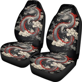 Mumeson Dragon Print Car Seat Covers 2 Piece Set Front Seat Protector Case for Mens Anti-Slip Dustproof Cars Cushion Covers Fit Most Vehicle, Cars, Sedan, Truck, SUV,Van Red Black