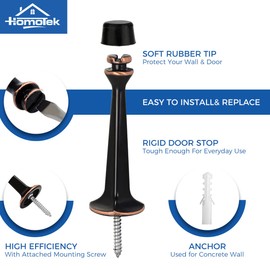 HOMOTEK 24 Pack Heavy Duty Solid Rigid Door Stop with Soft Rubber Tip, Zinc Die Cast Door Stopper Protect Wall & Door, Oil Rubbed Bronze
