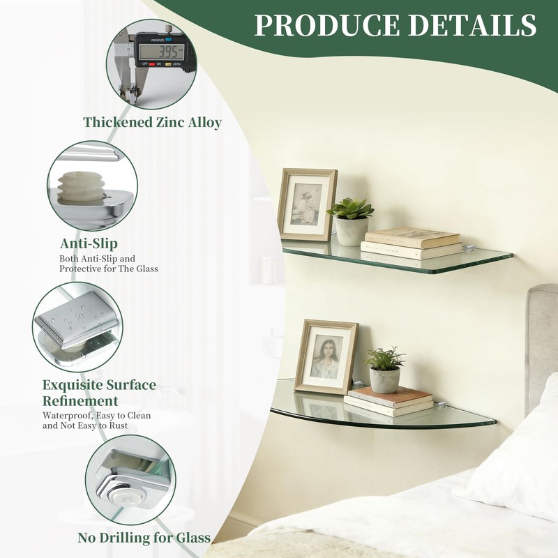 Alise Glass Shelf Brackets,Adjustable Clamp Brackets for Shelves,Wall Mount Clamps