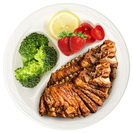 YANGRUI Party Plates Mineral Filled PP 10" 150 Pack - Shrink Wrap Commercial White BPA Free Plastic Plate | Reusable & Disposable Dishwasher & Microwave Safe | Heavy Duty 3 Compartment Dinner Trays