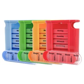 Medication Dispenser, Tablet Box, Set of 4 (4 Pieces – Each Colour 1x) Pill Box 7 Day Medication Dispenser Original Tiga-Med Quality