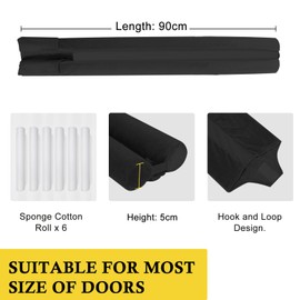 fowong Under Door Draught Excluder - 90cm Draft Excluder for Doors Under Door Seal Reduce Noise - Double Side Draught Stopper, Machine Washable, and Easy to Install - Black