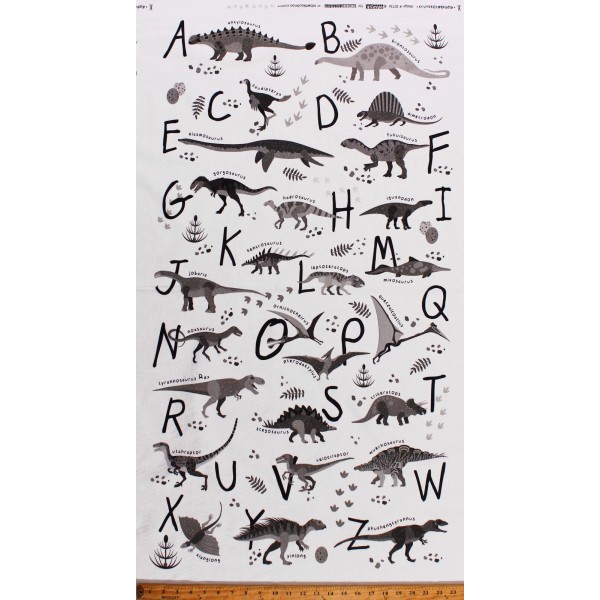 Robert Kaufman 23.5" X 44" Panel Dinosaurs Alphabet Letters Kids