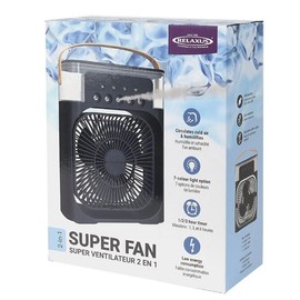 Relaxus Super Fan 2-in-1 Cooling Fan and Humidifier, 7 Colour Lights, 1-3 Hour Timer, 3 Fan Speeds, 3 Humidifier Intensities, Circulates Cold Air & Humidifies, USB Plug, Black/White