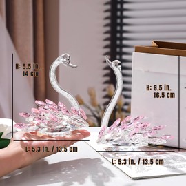 Set of 2 Crystal Pink Swans Anniversary Wedding Gifts for Women, Mom, Couple, Swan Figurines Collectibles Birthday Presents Keepsake for Parents Home Decor (6.5in Gift Boxed)
