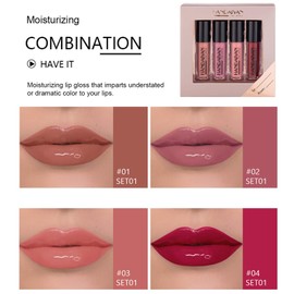 Mimore 4Pcs Moist Lipstick Liquid Lipstick Set Waterproof Durable Lip Gloss Kit Smoothing Non-Stick Cup Sexy Colors Lip Glaze with Gift Box (Wet)